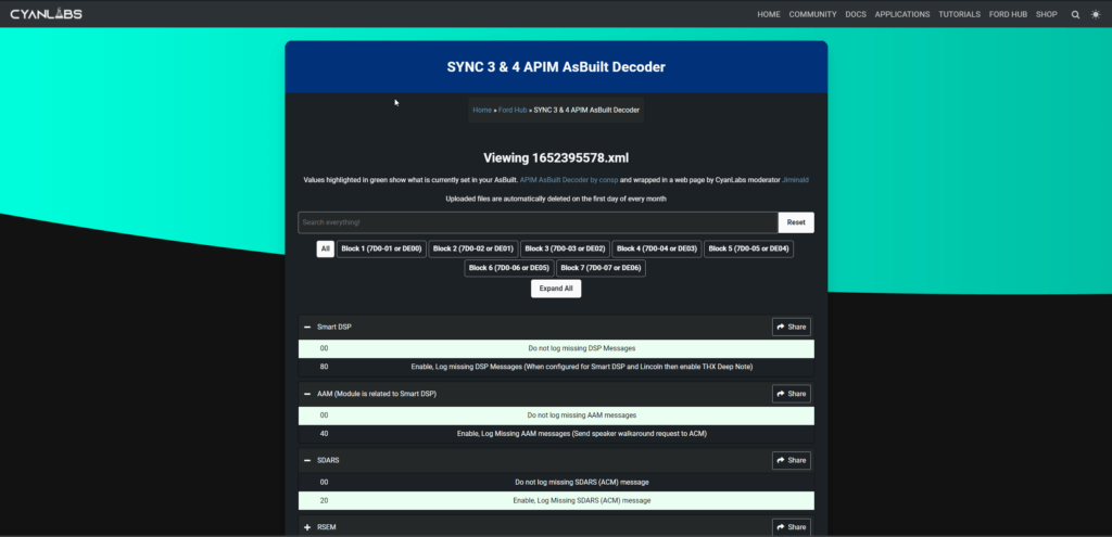 Syn3Updater UtilityTab AsbuiltDecode